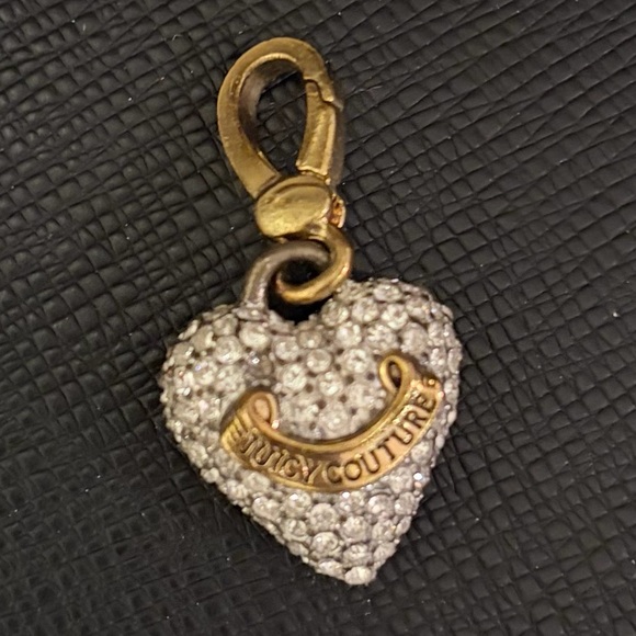 Juicy Couture Logo Signature Crystals Gold Tone Puffed Pave Heart Charm Vintage - Picture 2 of 12